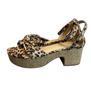 Violet & Red Sharla Leopard Print Platform Heels Sandals Cork Ankle Strap 9.5